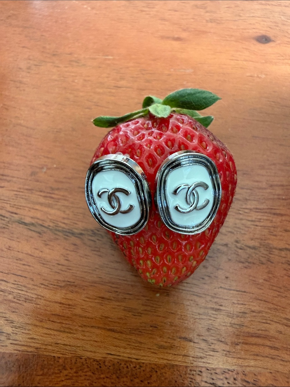 White and Silver Oval CC Clip-On Earrings